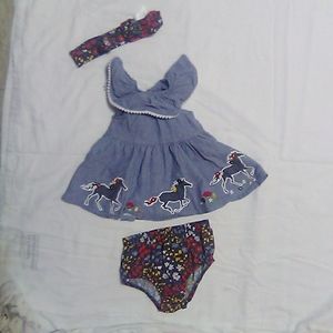 Baby girl dress, bloomers, headband